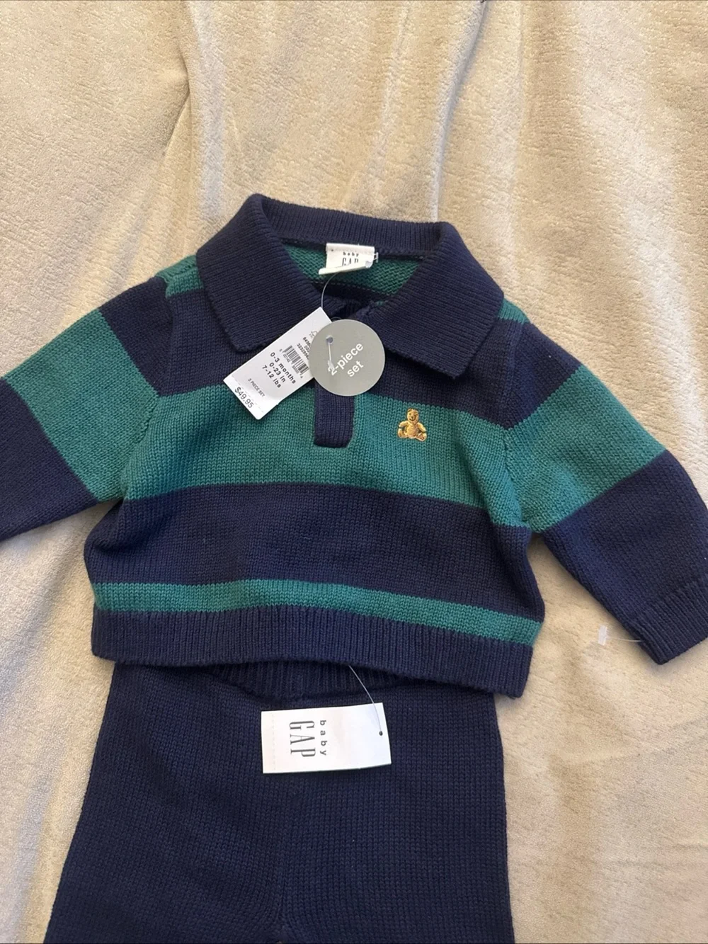 Baby Gap Boys NWT 0-3 Months Green Navy Strip Sweater Knit Pant Set